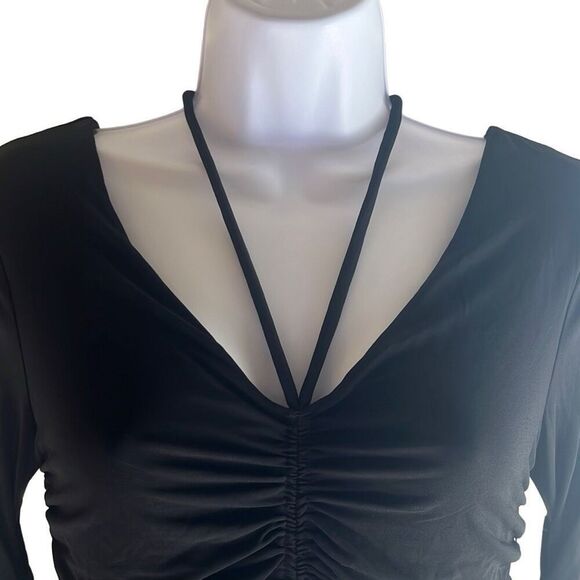 A.L.C. Black Ruched Bodycon Mini Dress Long Sleeve Halter Neck Medium $495 NWT - Picture 4 of 16
